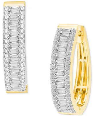 Diamond Round & Baguette Small Hoop Earrings (1/2 ct. t.w.) in Sterling Silver & 14k Gold-Plate - Sterling Silver  Gold