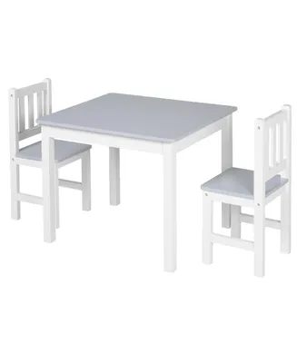 Qaba Kids Table and Chair Set for Arts, Meals, Wood, Grey