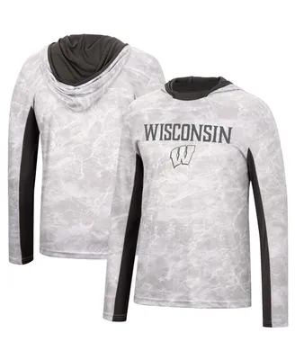 Men's Colosseum White Wisconsin Badgers Mossy Oak Spf 50 Performance Long Sleeve Hoodie T-shirt