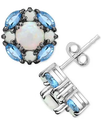 Lab-Grown Opal (1-1/2 ct. t.w.) & Swiss Blue Topaz (1-1/8 ct. t.w.) Cluster Stud Earrings in Sterling Silver
