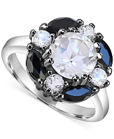 White Quartz (1-7/8 ct. t.w.), White Topaz (1/2 ct. t.w.) & Black Spinel (1-1/5 ct. t.w.) Cluster Ring in Sterling Silver