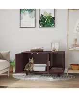 PawHut Indoor Cat Box Furniture Kitty Table Scratch & Magnetic Doors, Brown
