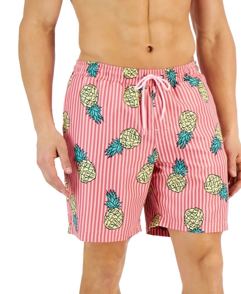 Club Room Men's Pineapple Stripes Swim Trunks, Created for Macy's