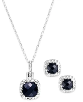 Blue Topaz (3-1/10 ct. t.w.) & Diamond Accent Sterling Silver 18" Pendant Necklace and Stud Earrings Set