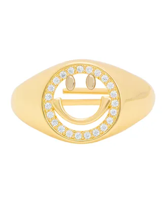 Macy's Gold Plated Cubic Zirconia Smiley Face Ring - Gold