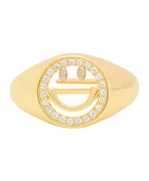 Macy's Gold Plated Cubic Zirconia Smiley Face Ring - Gold