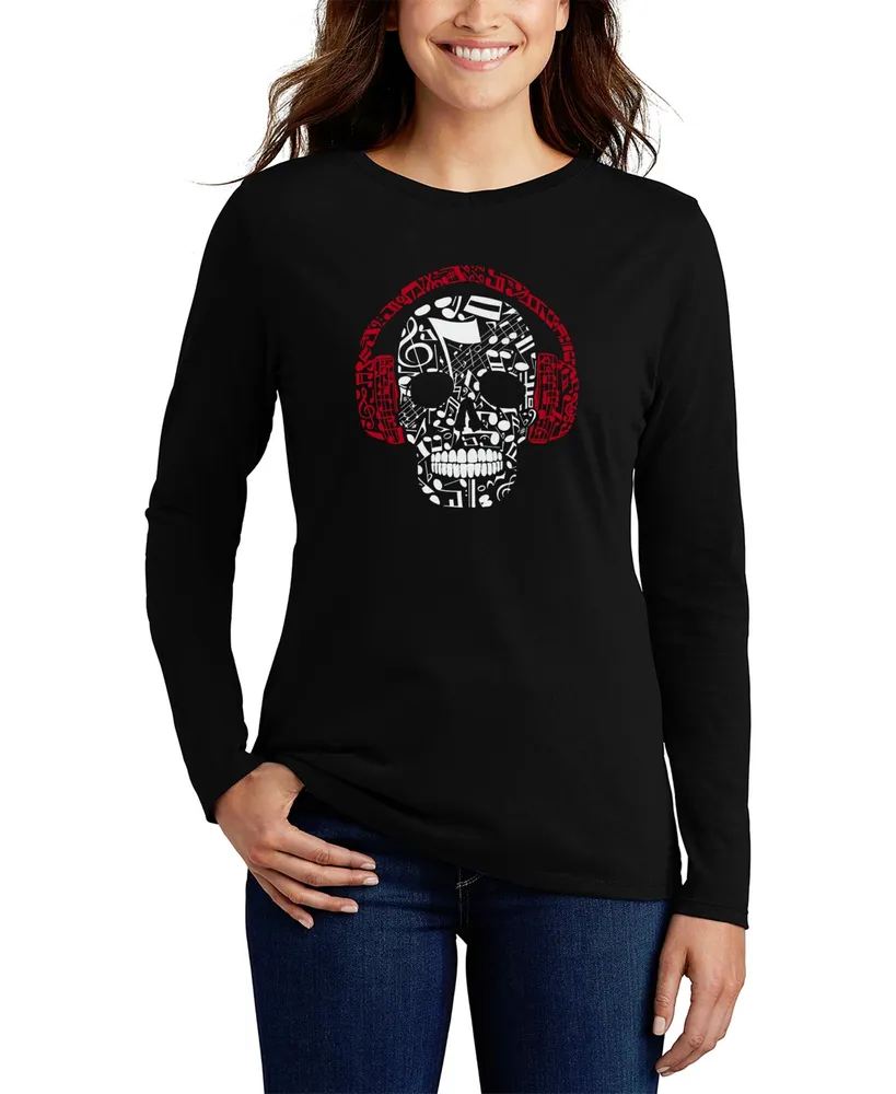 La Pop Art Women's Music Notes Skull Word Long Sleeve T-shirt