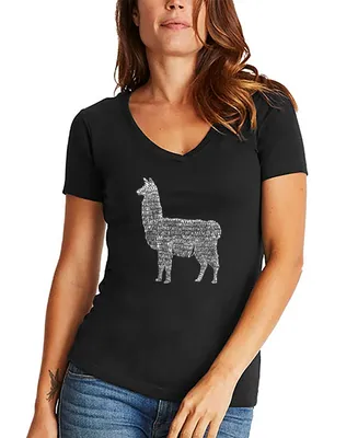 La Pop Art Women's Llama Mama Word V-neck T-shirt