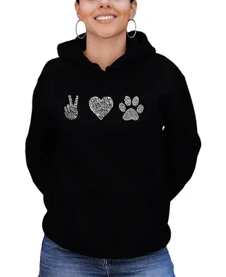 La Pop Art Women's Peace Love Dogs Word Hooded Sweatshirt
