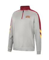 Men's Colosseum Gray and Cardinal Usc Trojans Bushwood Fleece Quarter-Zip Jacket