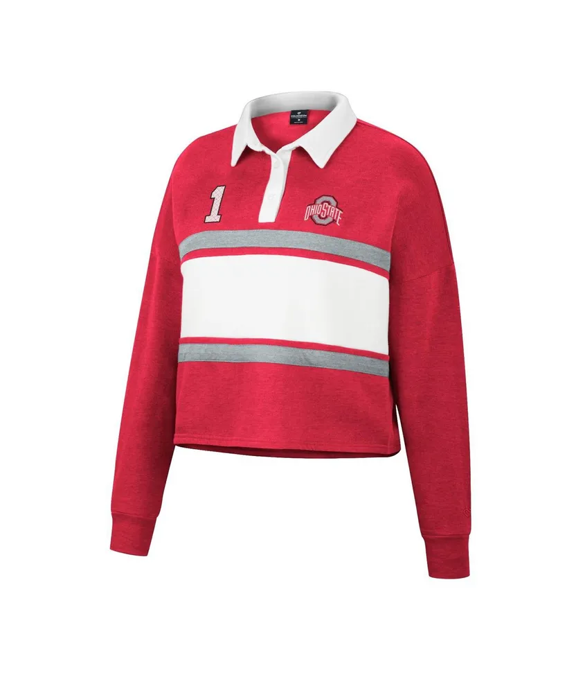 Women's Colosseum Heather Scarlet Ohio State Buckeyes I Love My Job Rugby Long Sleeve Shirt
