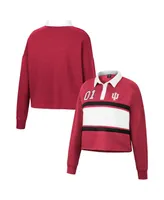 Women's Colosseum Heather Crimson Indiana Hoosiers I Love My Job Rugby Long Sleeve Shirt