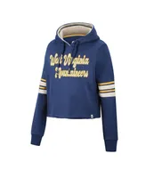 Women's Colosseum Navy West Virginia Mountaineers Retro Cropped Pullover Hoodie