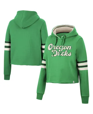 Women's Colosseum Green Oregon Ducks Retro Cropped Pullover Hoodie