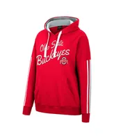 Women's Colosseum Scarlet Ohio State Buckeyes Serena Oversized Sleeve Striping Pullover Hoodie