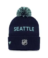 Men's Fanatics Deep Sea Blue, Light Blue Seattle Kraken 2022 Nhl Draft Authentic Pro Cuffed Knit Hat with Pom