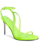 Aaj By Aminah Women's Zayn Lucite Heel Asymmetrical Strap Dress Sandals