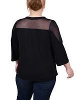 Ny Collection Plus 3/4 Sleeve Top with Neckline Cutouts and Stones