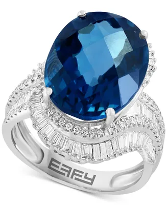 Effy Limited Edition London Blue Topaz (12-1/5 ct. t.w.) & Diamond (1 ct. t.w.) Ring in 14k White Gold
