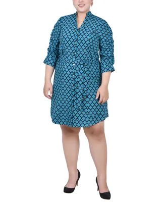 Ny Collection Plus Size 3/4 Rouched Sleeve Dress with Belt
