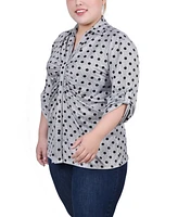 Ny Collection Plus Size 3/4 Roll Tab Rouched-Front Top