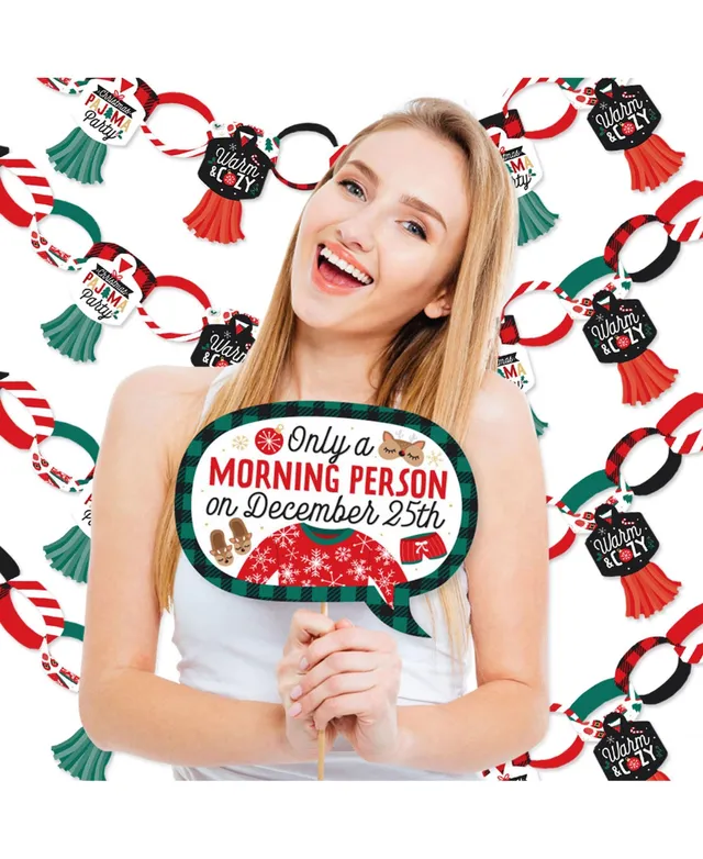 Big Dot of Happiness Christmas Pajamas - Banner and Photo Booth Decorations  - Holiday Plaid Pj Party Supplies Kit - Doterrific Bundle