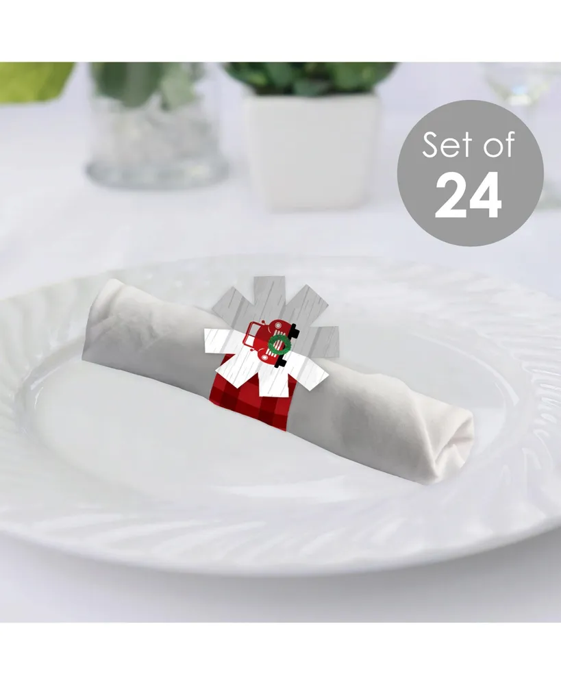 Big Dot of Happiness Merry Little Christmas Tree - Red Truck Christmas Party Paper Napkin Rings 24 Ct