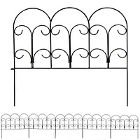 Victorian 7.5' Set of 5 Decorative Garden Fence Panels - Iron Border Fence - 18" W x 16" H Per Piece - Black