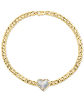 Effy Mother of Pearl & Diamond (1/10 ct. t.w.) Heart Bracelet in 14k Gold-Plated Sterling Silver