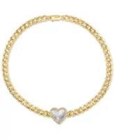 Effy Mother of Pearl & Diamond (1/10 ct. t.w.) Heart Bracelet in 14k Gold-Plated Sterling Silver