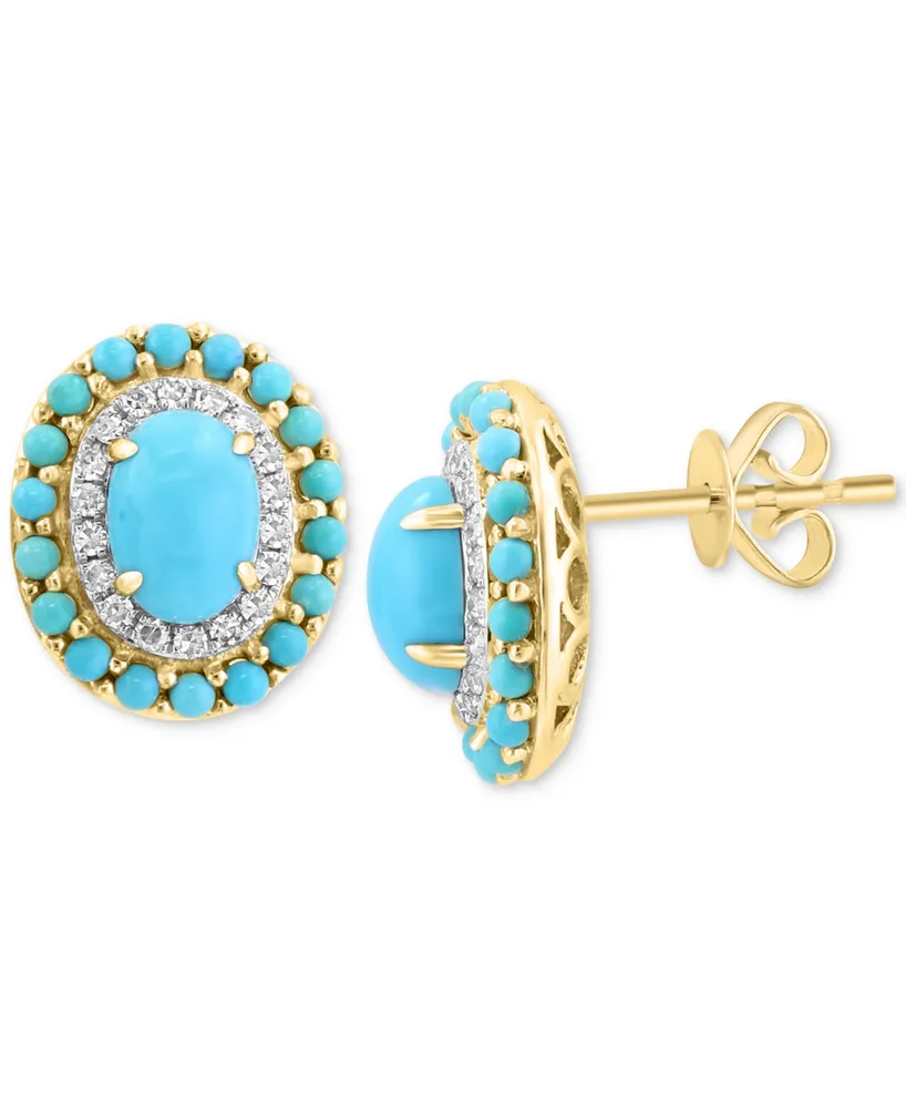 Effy Turquoise & Diamond (1/6 ct. t.w.) Halo Stud Earrings in 14k Gold