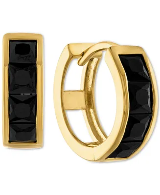 Esquire Men's Jewelry Black Spinel Extra Small Huggie Hoop Earrings in 14k Gold-Plated Sterling Silver, Created for Macy's