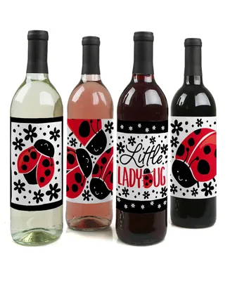 Big Dot of Happiness Happy Little Ladybug - Party Decor - Wine Bottle Label Stickers - 4 Ct