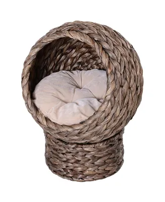 PawHut 20" Natural Braided Elevated Cat Bed Basket House Chair Dark Brown