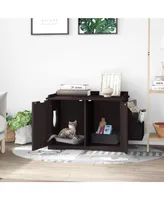 PawHut Wood Kitty Washroom Home with Tabletop and Storage Rack