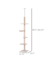 PawHut Height Adjustable Cat Activity Tower 3 Sisal Scratching Areas, Beige