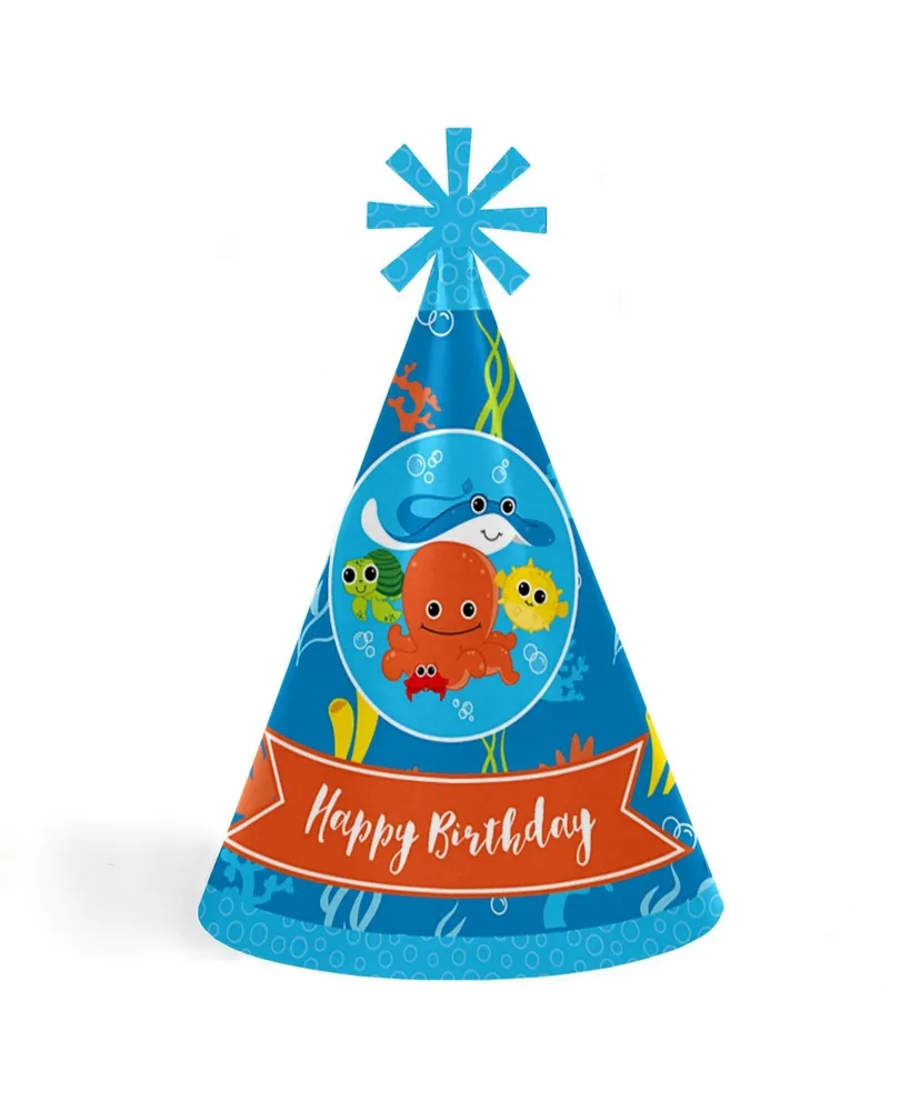 Big Dot Of Happiness Under the Sea Critters - Cone Happy Birthday Party  Hats Set of 8 (Standard Size)