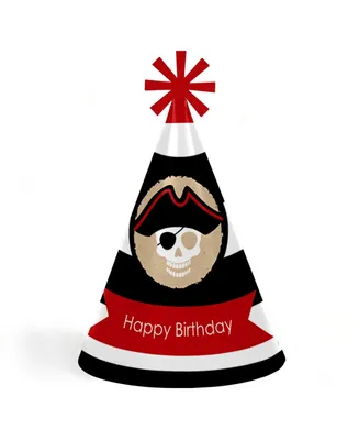 Beware of Pirates - Cone Pirate Happy Birthday Party Hats - 8 Ct (Standard Size)