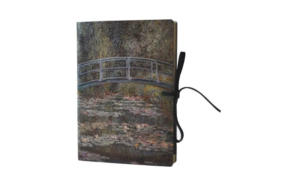 Monet Bridge over a Pond of Water Lilies Leather Journal with Suede Tie, 192 lined pages, 6" x 8" by Diarpell