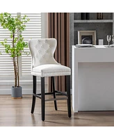 Tufted Upholstered Velvet Bar Stool with Metal Footrest
