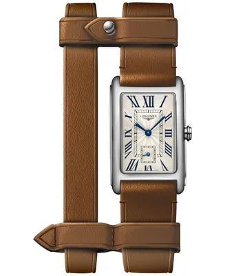 Longines Women's Swiss DolceVita Brown Leather Double Strap Watch 23x37mm