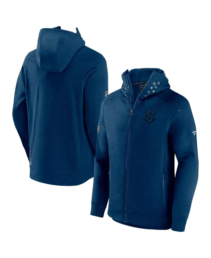 Men's Fanatics Heather Deep Sea Blue Seattle Kraken Authentic Pro Road Tech Full-Zip Hoodie Jacket