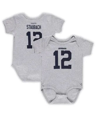 Infant Boys and Girls Mitchell & Ness Roger Staubach Heathered Gray Dallas Cowboys Mainliner Retired Player Name Number Bodysuit