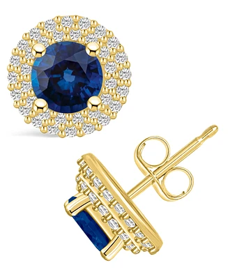 Macy's Sapphire (2 Ct. t.w.) and Diamond (1/2 Halo Stud Earrings
