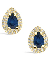Macy's Sapphire (1 Ct. t.w.) and Diamond (3/8 Halo Stud Earrings
