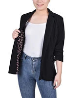 Ny Collection Women's 3/4 Rouched Sleeve Crepe Jacket - Black