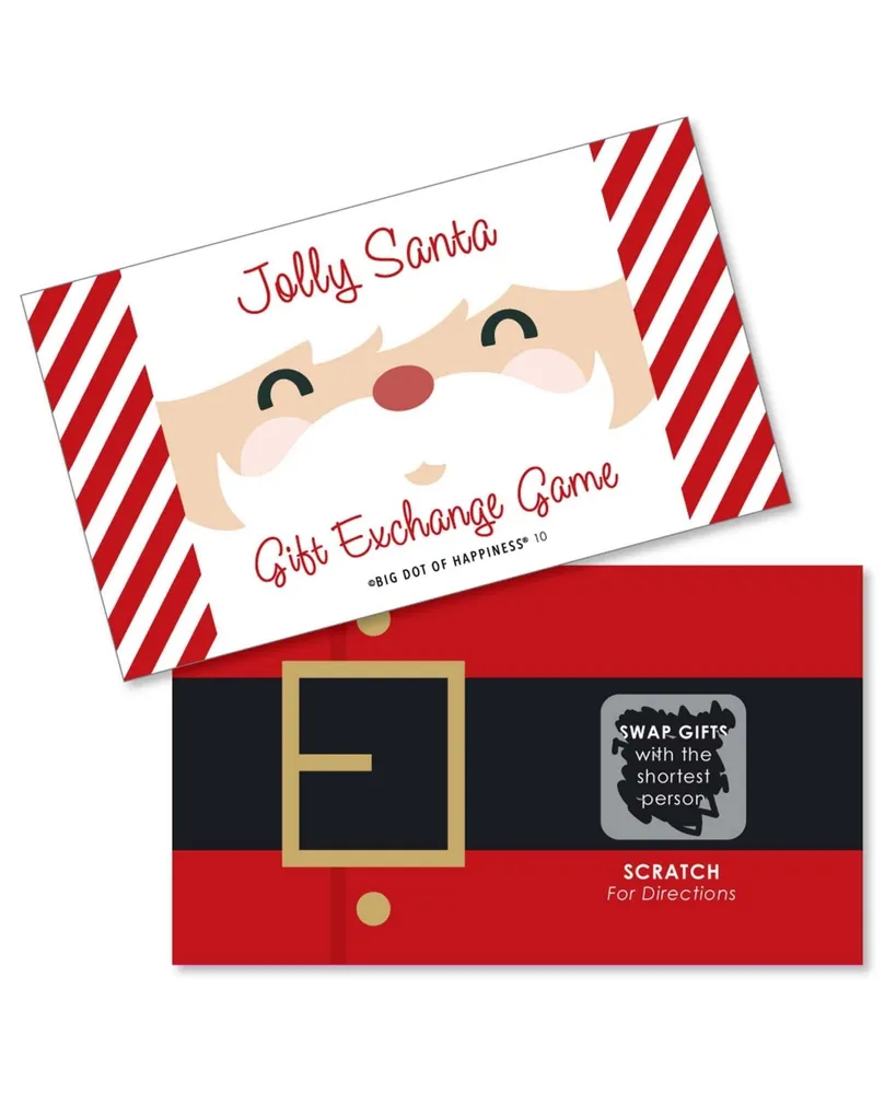 Big Dot of Happiness Jolly Santa Claus - White Elephant Gift Exchange Game Scratch Off Cards - 22 Ct