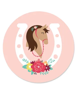 Run Wild Horses - Pony Birthday Party Circle Sticker Labels - 24 Count