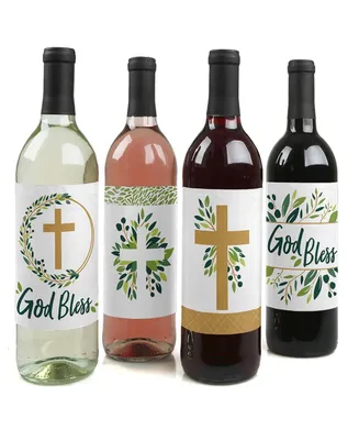 Elegant Cross - Religious Party Decor - Wine Bottle Label Stickers - 4 Ct