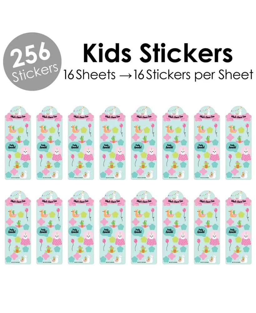 Whole Llama Fun - Llama Fiesta Favor Kids Stickers - 16 Sheets - 256 Stickers